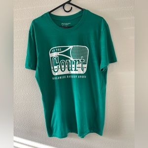 Mens T-shirt Primark Size XL Short Sleeve Crew Neck Tennis Logo Print Green